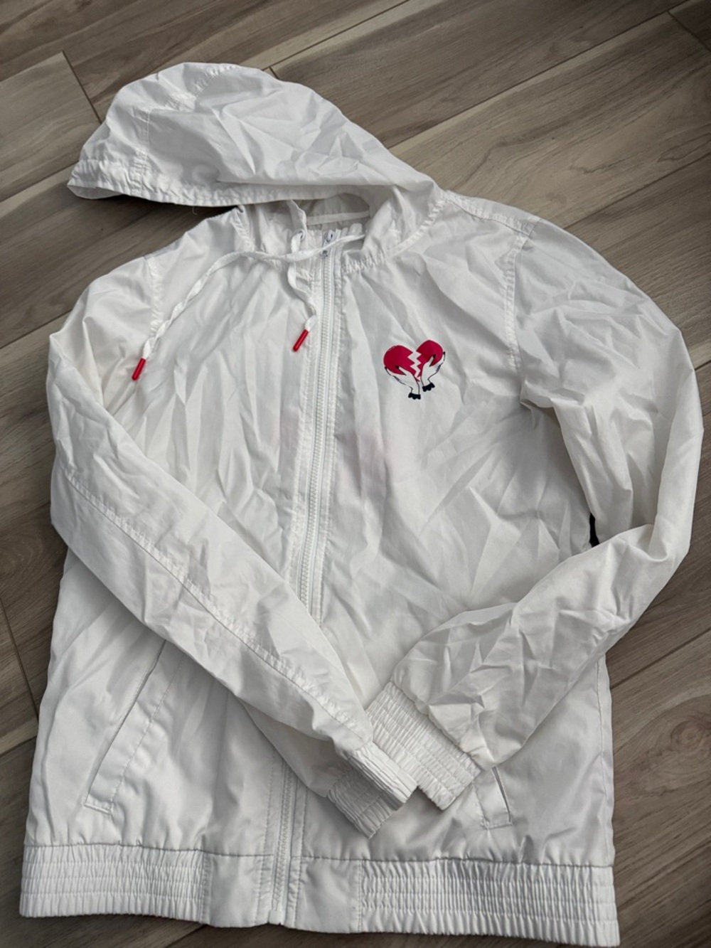 White Lightweight Hooded Jacket with Red Heart Detail